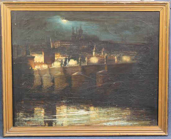 Late 19th century Czech School View of Prague Bridge, 20.5 x 25.5in.